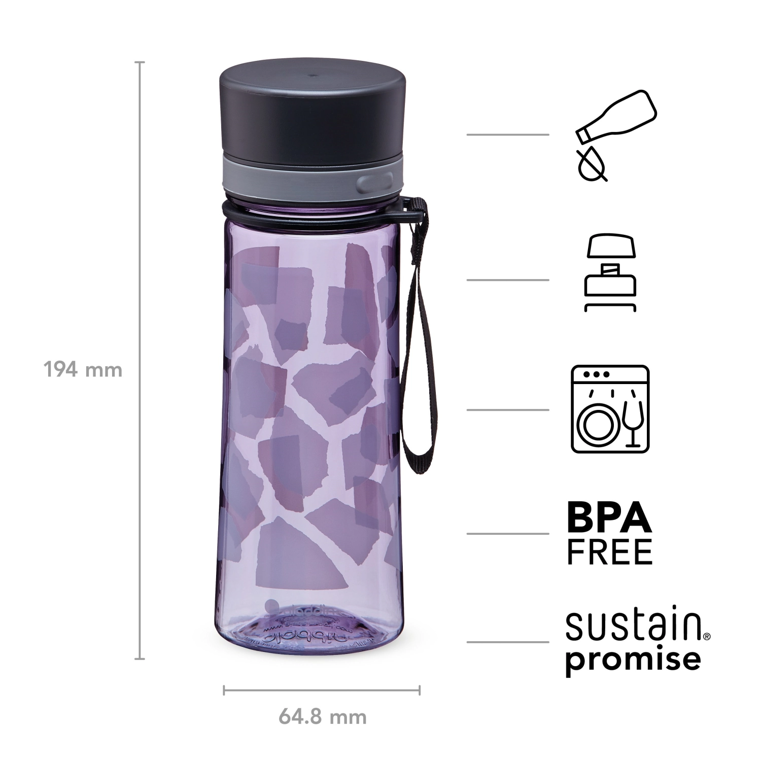 Aveo Water Bottle 0.35L Violet Purple Print