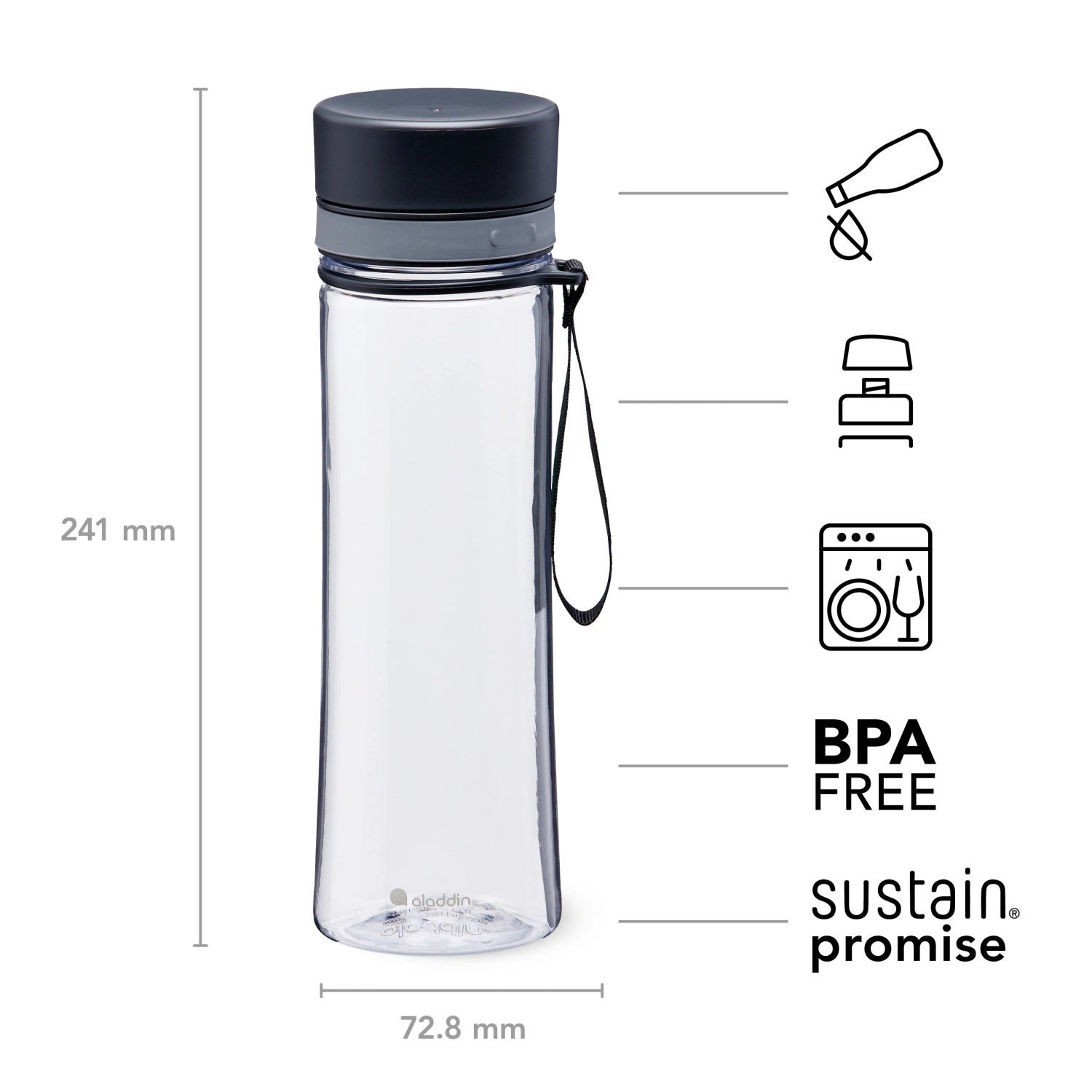 Aveo Water Bottle 0.6L Clear Grey