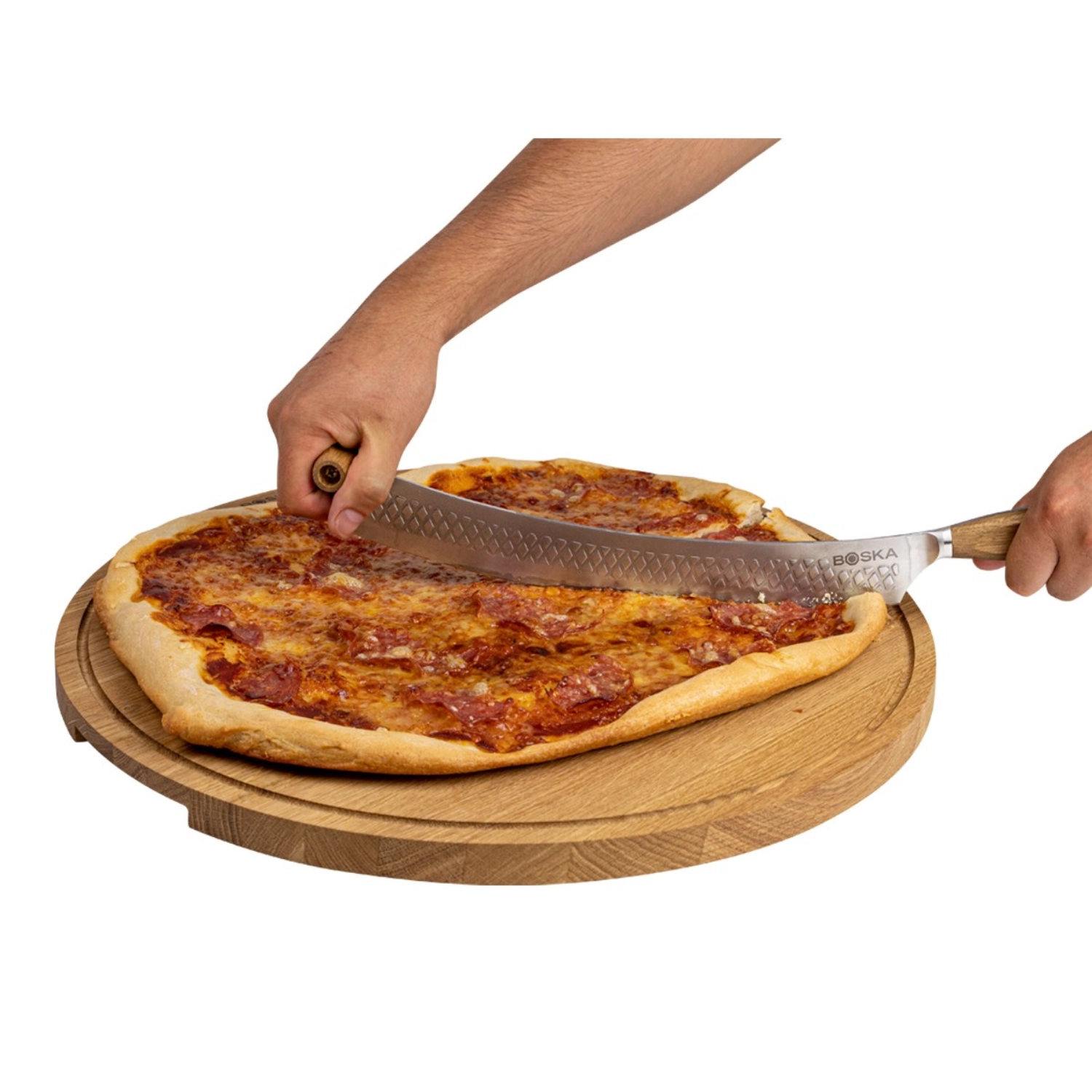 Pizzamesser Edelstahl Eichenholz