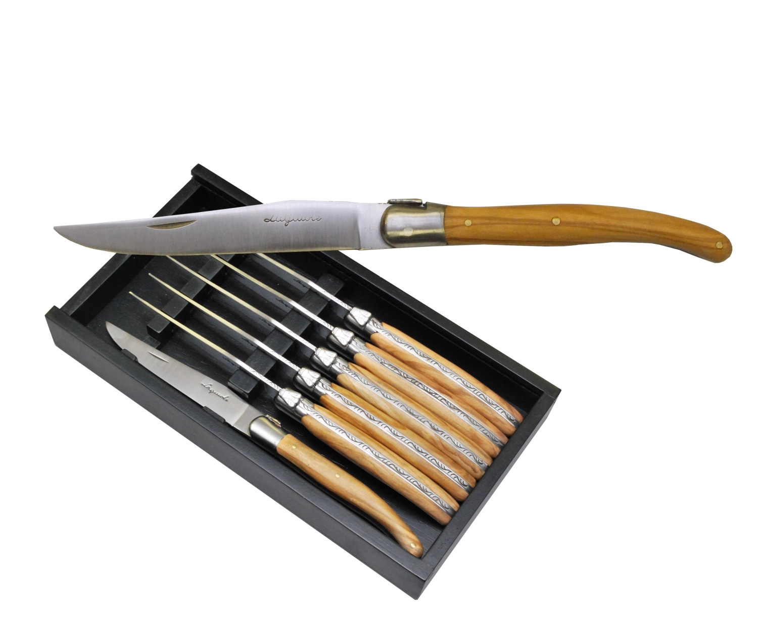 6 couteaux à steak Laguiole en bois d'olivier 230mm