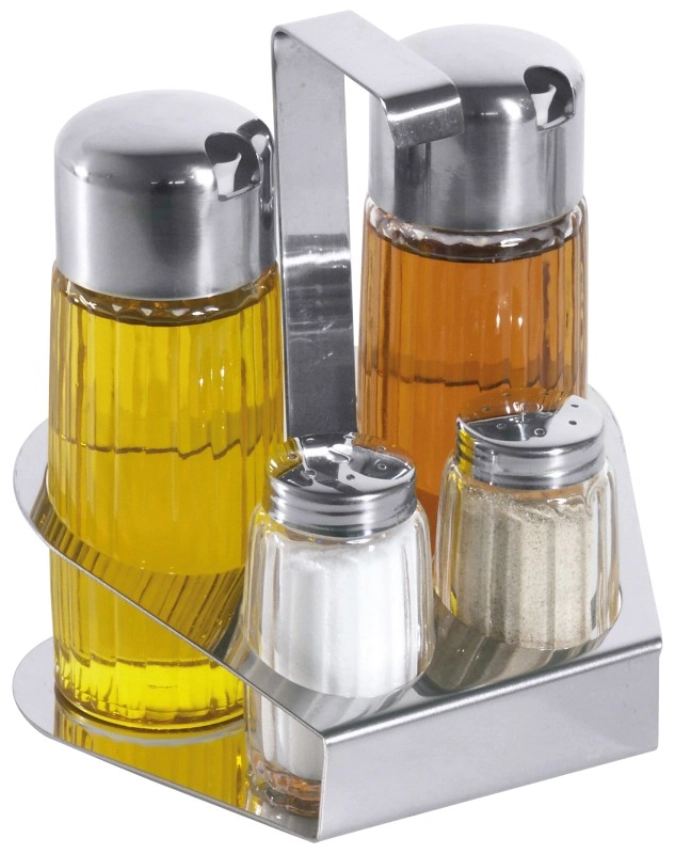 4tlg. Menage Salz u. Pfeffer, Essig u. Öl