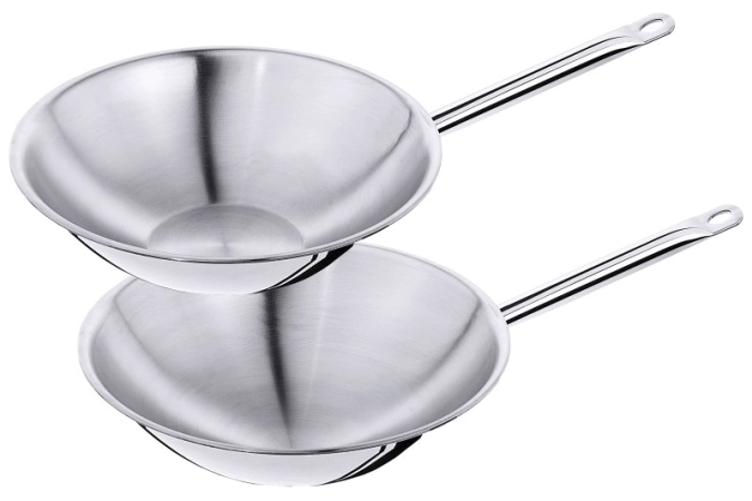 Wok Edelstahl mehrschichtig, flacher Boden