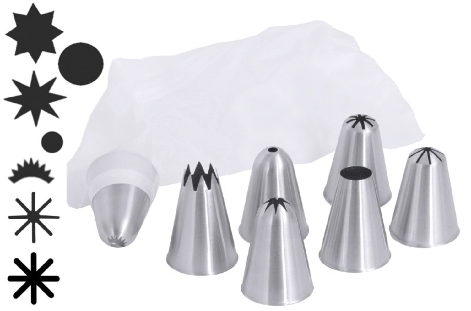 Spritztüllen-Set mit 7 Tüllen und Spritzbeutel