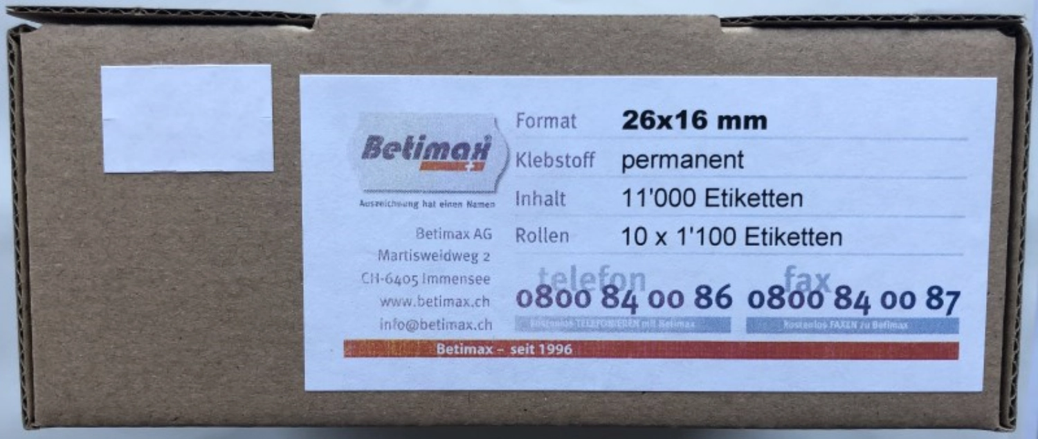 Etiketten 26x16mm weiss 10 Rollen à 1100 Stk.