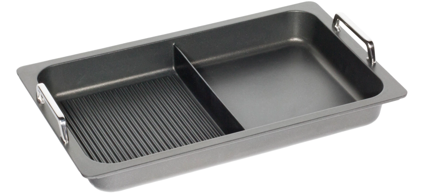 Plaque à frire GN1/1, H5.5cm avec barre, fond de gril et poi