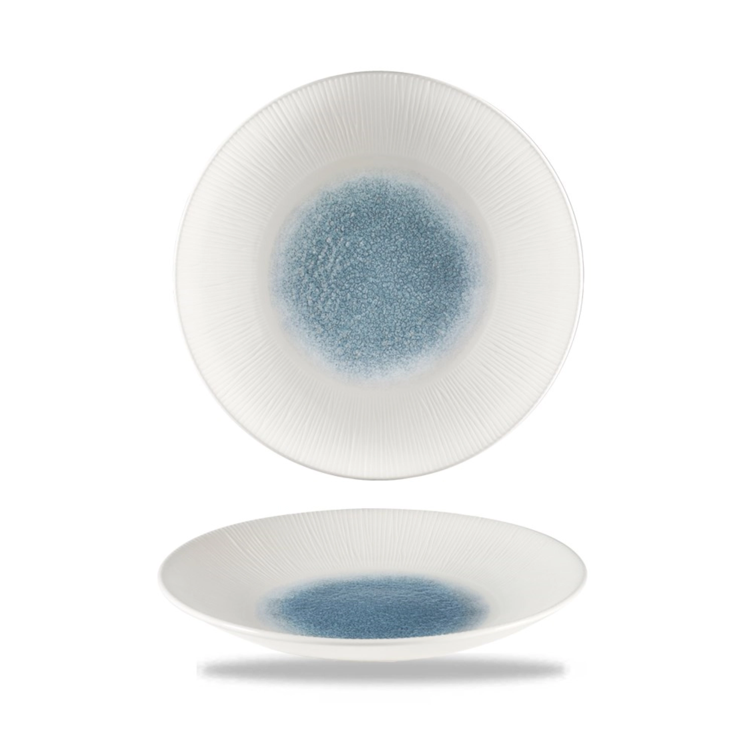 Assiette forme coupe raku topaz blue bamboo 25.5cm h3.5cm