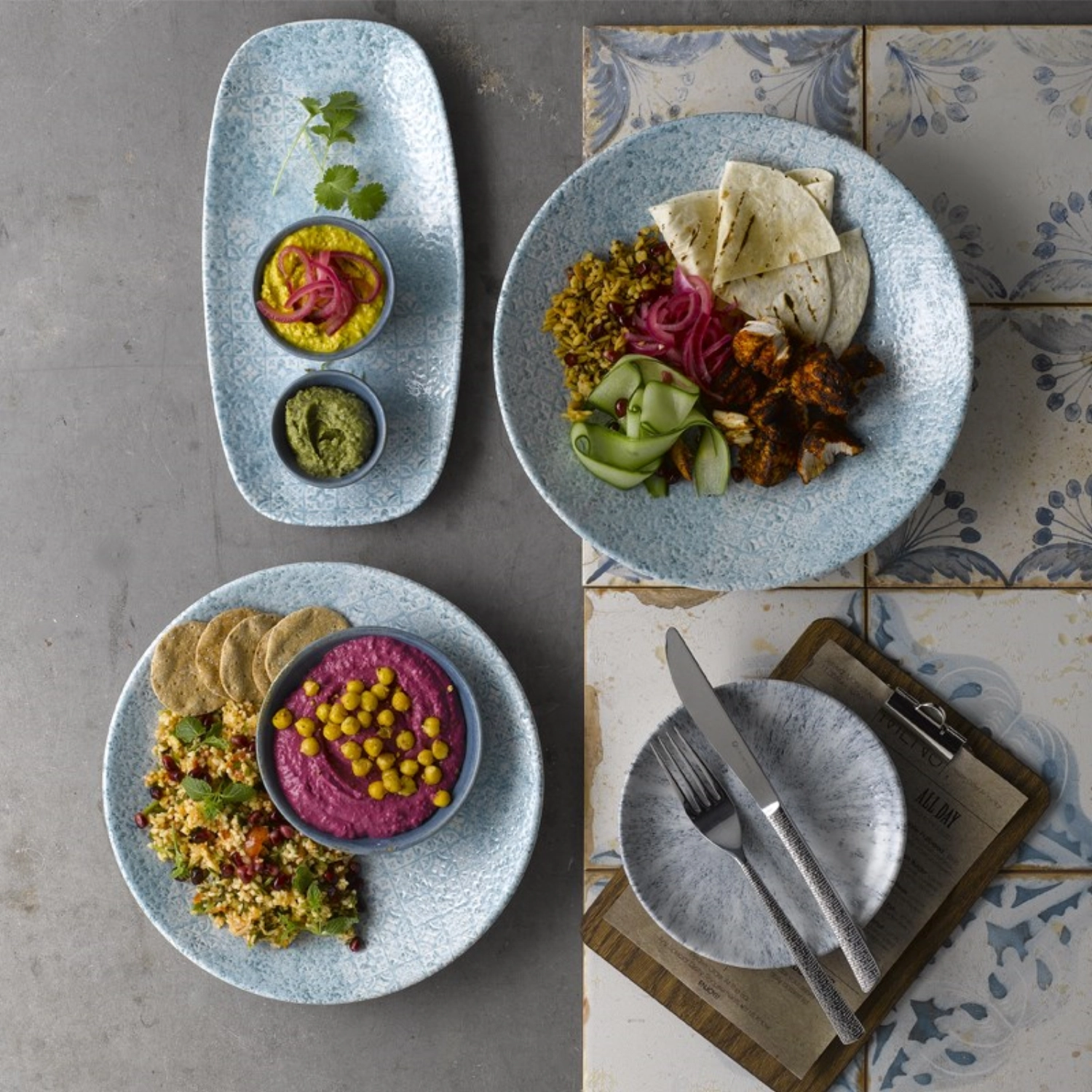 Vintage Prints Med Tiles Aquamarine Coupe assiette creuse