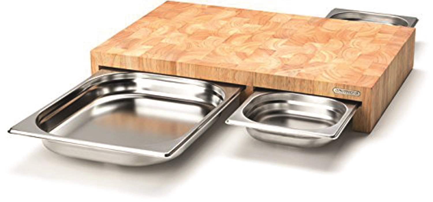 Gummibaum Schneidebrett mit 3 Edelstahl Schubladen