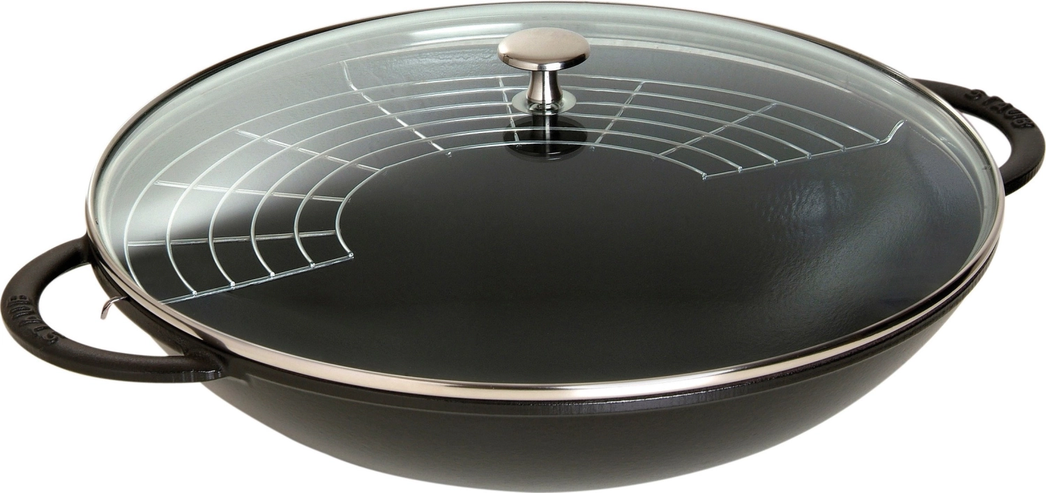 Wok noir avec couvercle en verre 5.7lt, 37cm