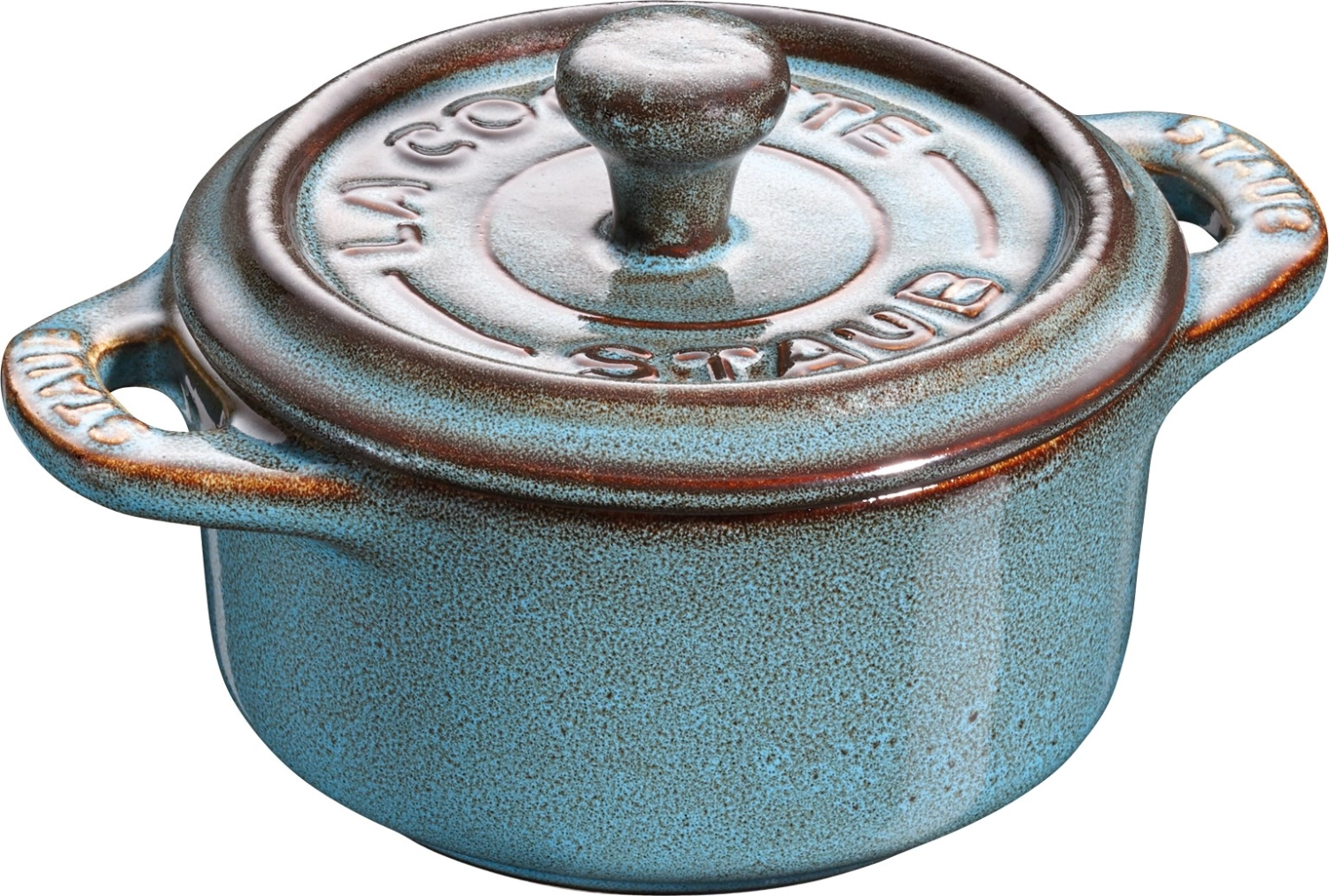 Mini cocotte 10 cm, ronde, turquoise antique, céramique 0.2l