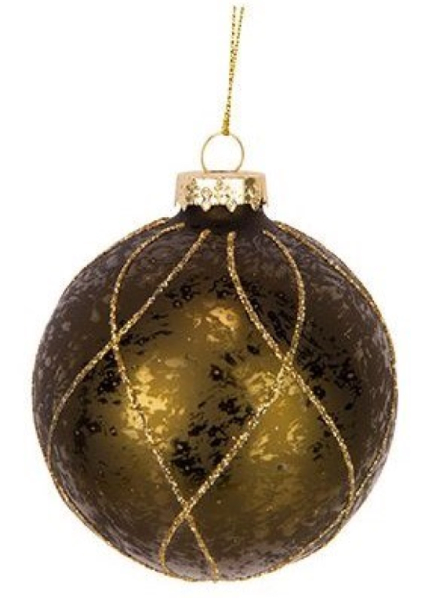 Boule de Noël Antique Glitter Or Vert D8cm Verre