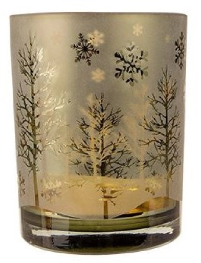 Teelichthalter Schneeflocken Grün D10 H12.5cm Glas