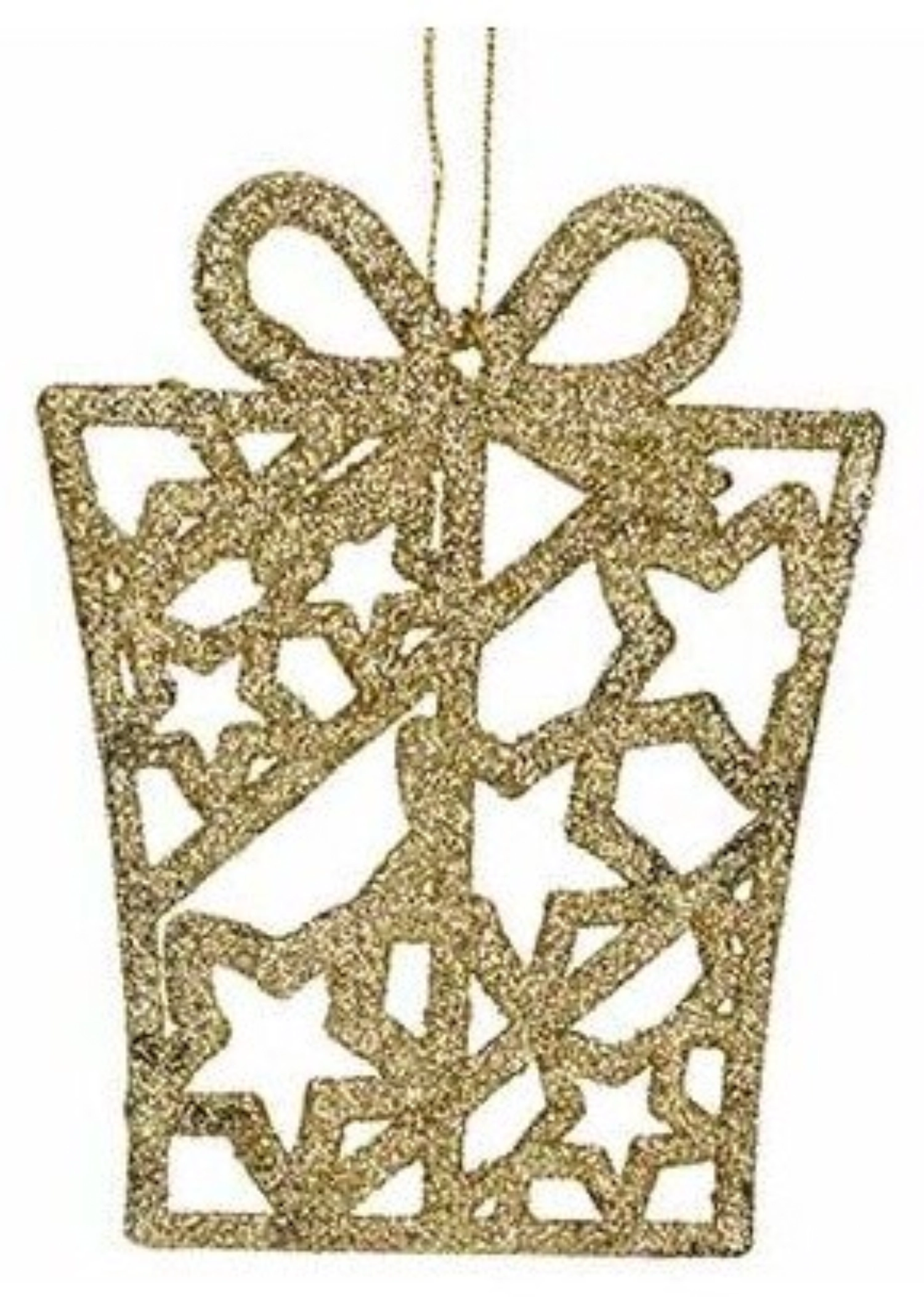 Pendentif cadeau paillettes or 8x10cm plastique