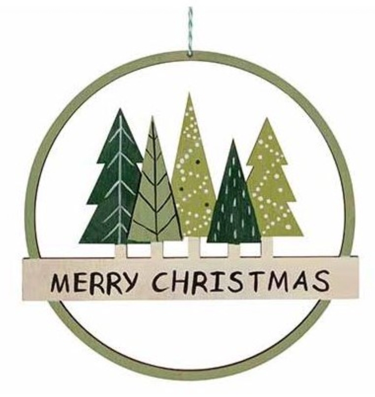 Pendentif « Merry Christmas » sapins 19.5x5x19.2cm rond bois