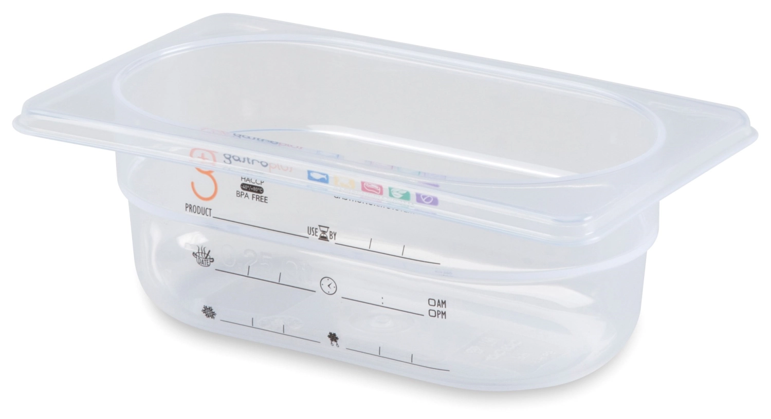 GN1/9 Barquette PP 65mm 0.5lt gradué peut être étiqueté