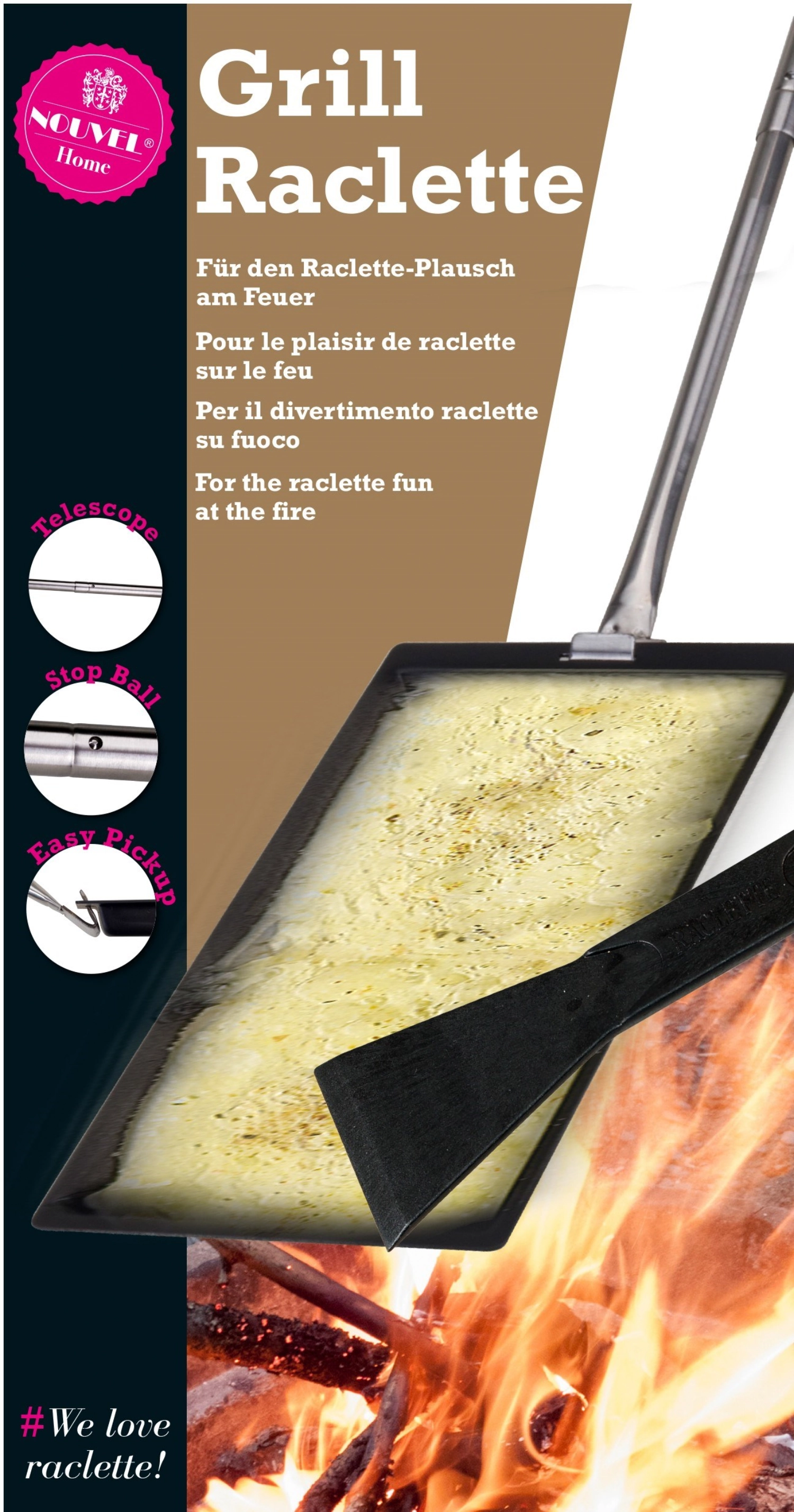 Gril Raclette 3 pcs. a. poignée télescopique