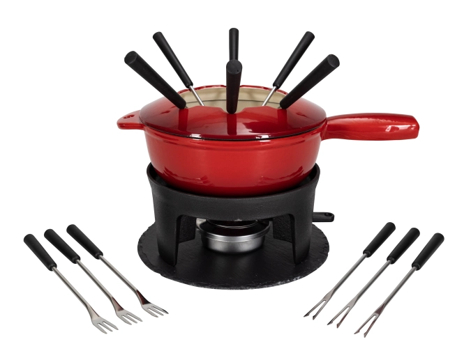 Fondue-Set "two in one", 16-teilig,Ø 22 cm,rot, Gusseisen