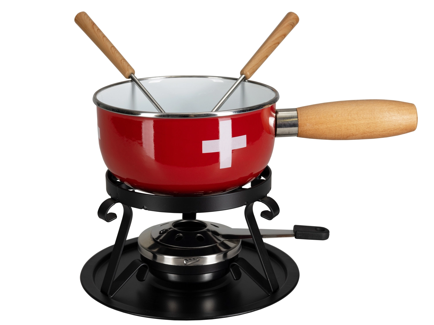Käsefondue - Set CH-Kreuz, Emaille, 5-teilig, Ø16 cm,rot