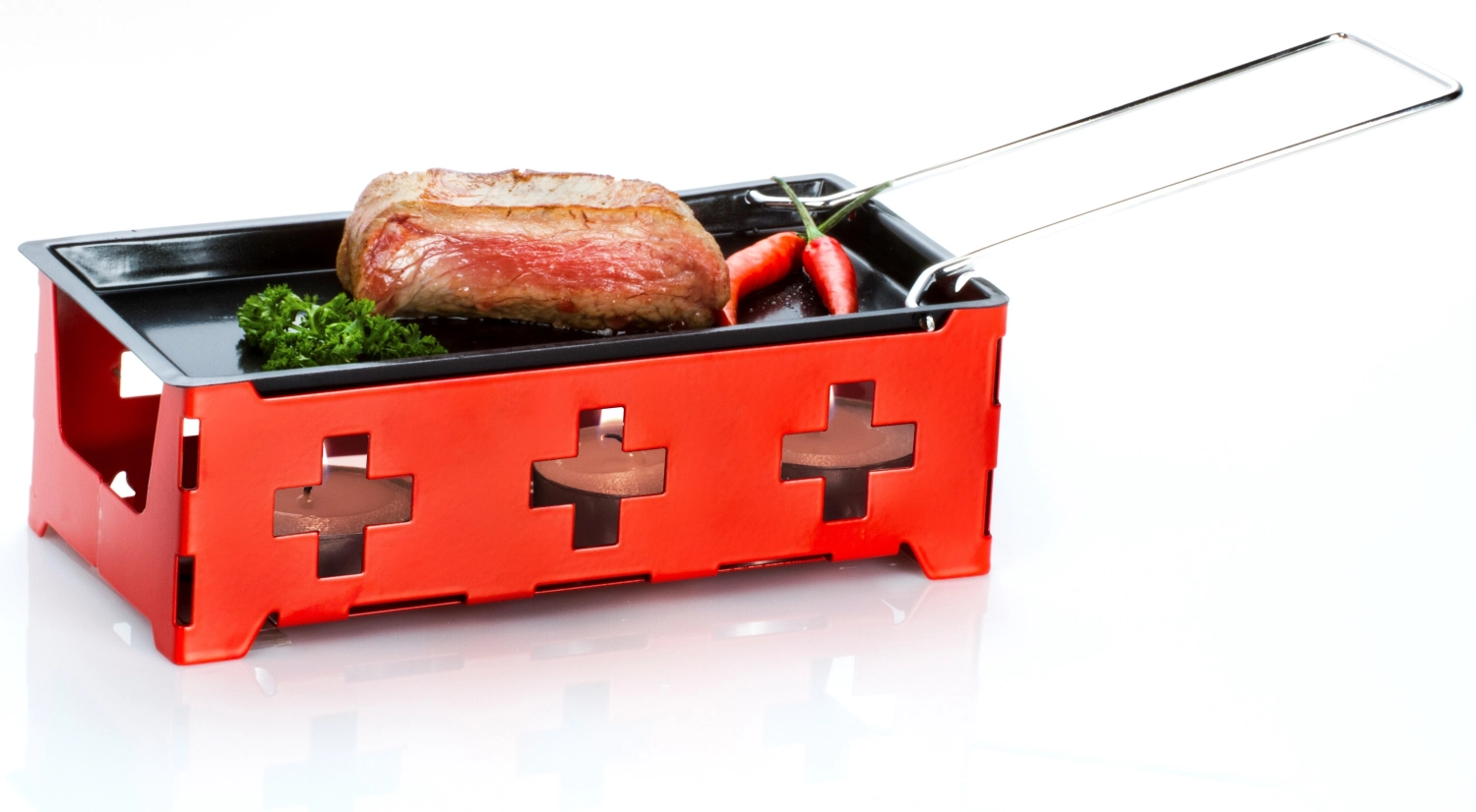 Raclette avec bougies de réchaud,7 pièces, 19x9x6cm, 4 bougi