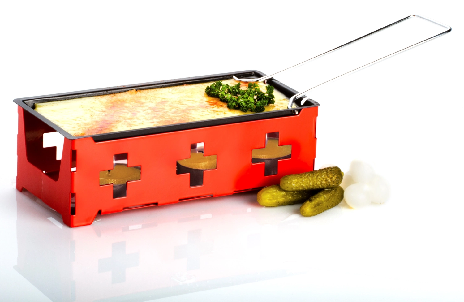 Raclette avec bougies de réchaud,7 pièces, 19x9x6cm, 4 bougi