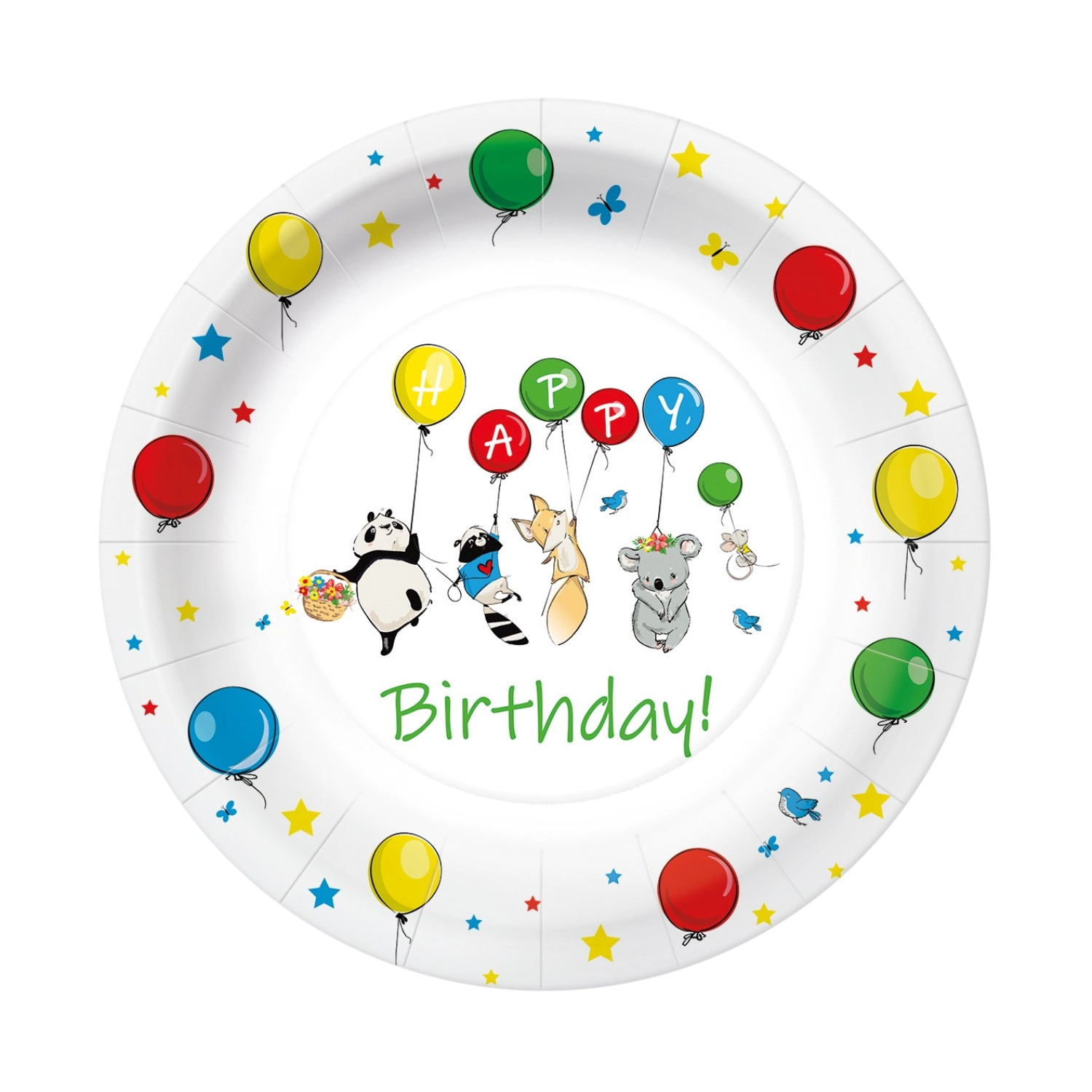 Assiette en carton 8x ballon happy birthday, 23x23cm