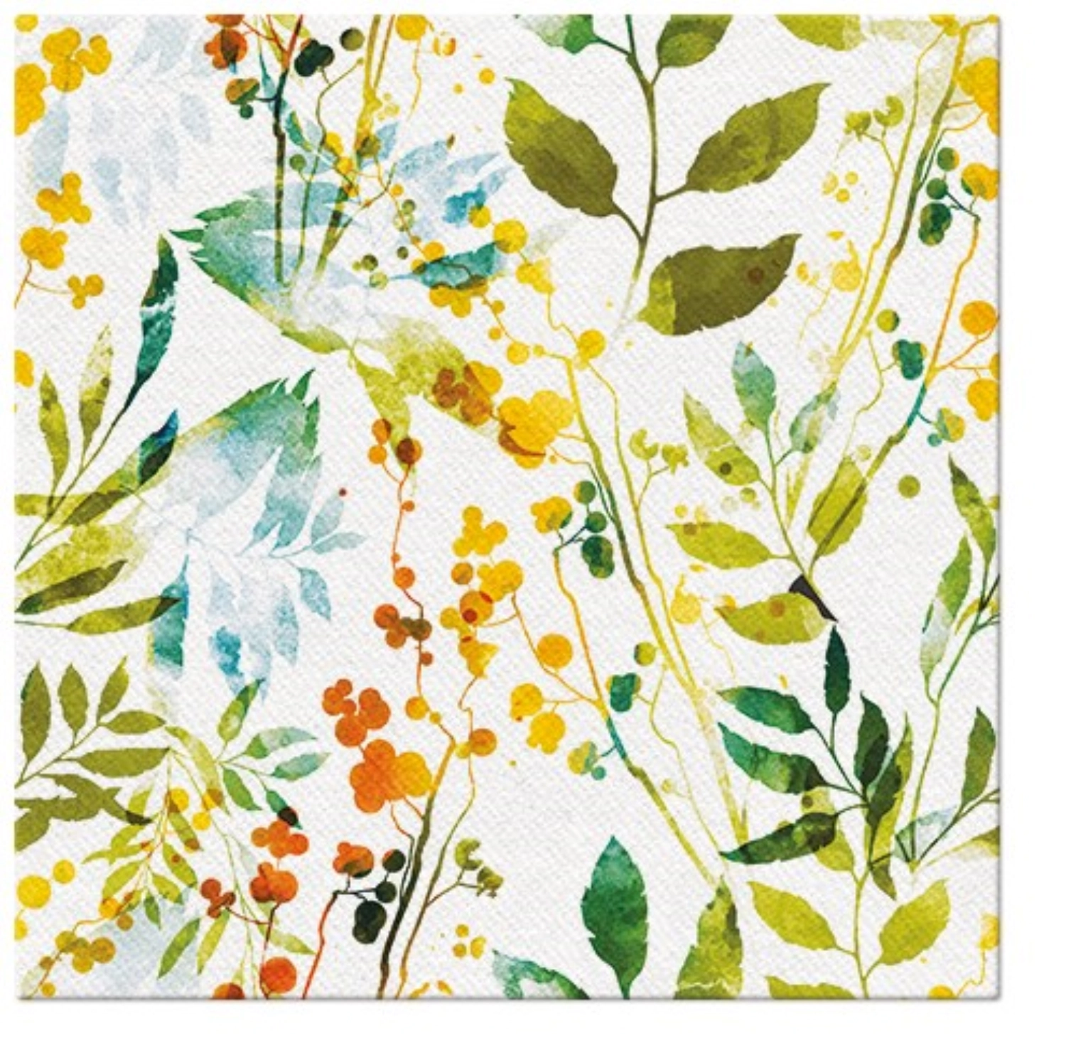 Servietten Dinner 50x Wasserfarb-Blätter, 40x40cm