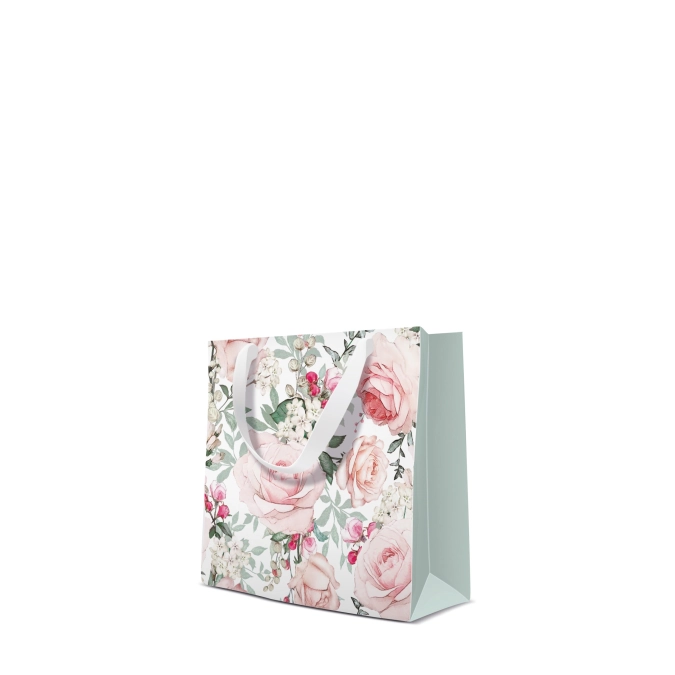 Geschenktüte rosa/mint Rosen 17x6x17cm