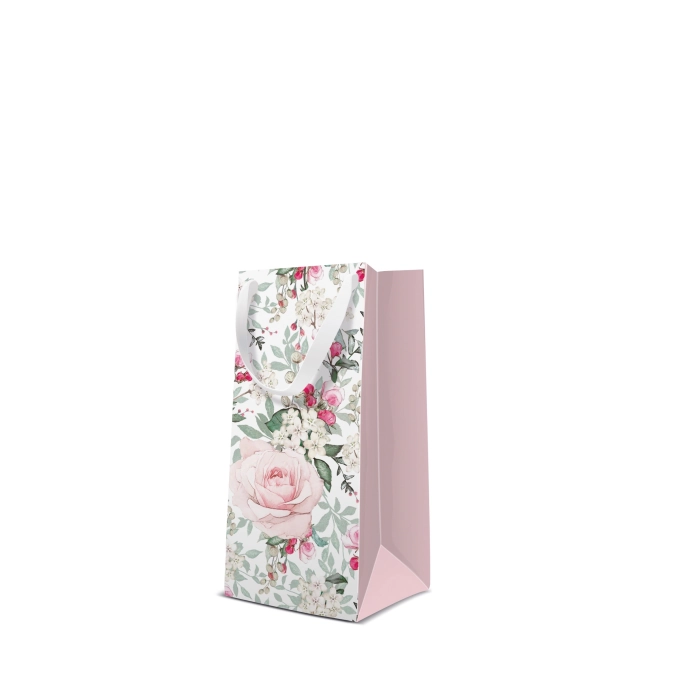 Geschenktüte rosa/weiss Rosen 10x7x22cm