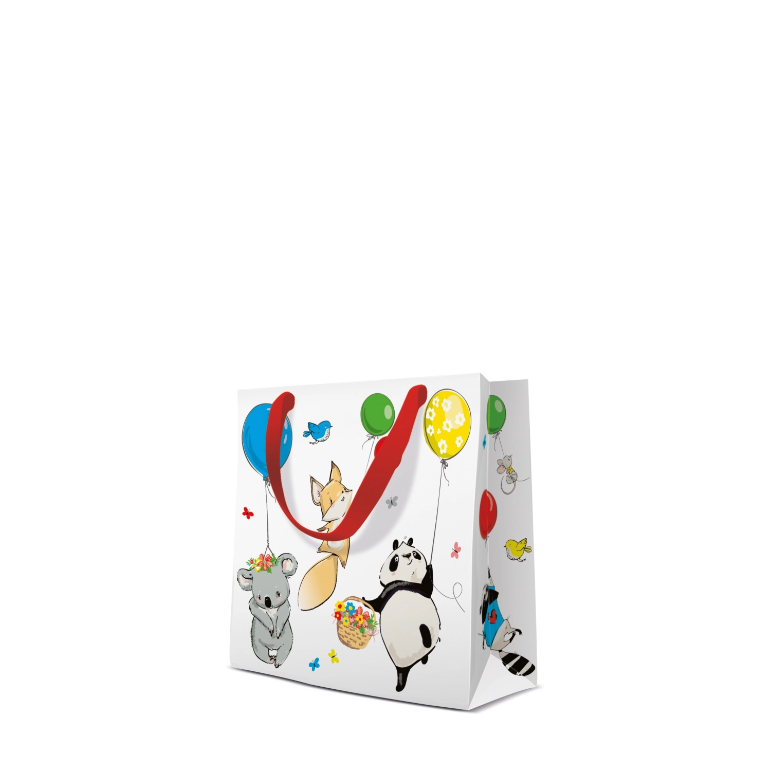Pochette cadeau animaux multicolores avec ballons 17x6x17cm