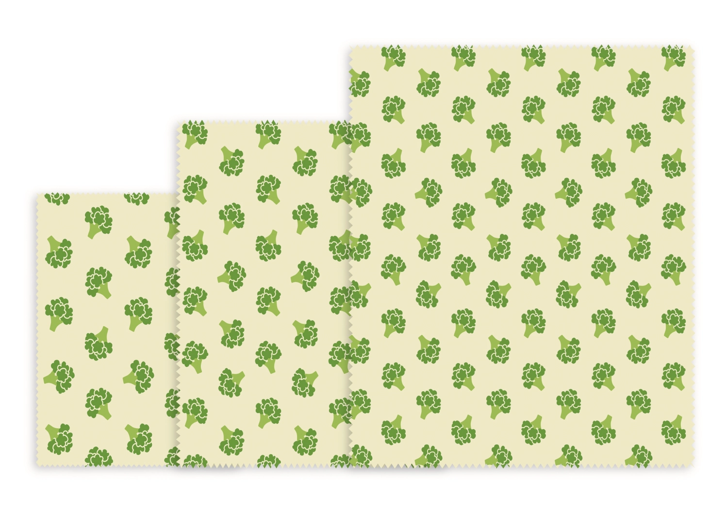 3x lingettes cire d'abeille broccoli, 18x20,25x28,33x35.5cm