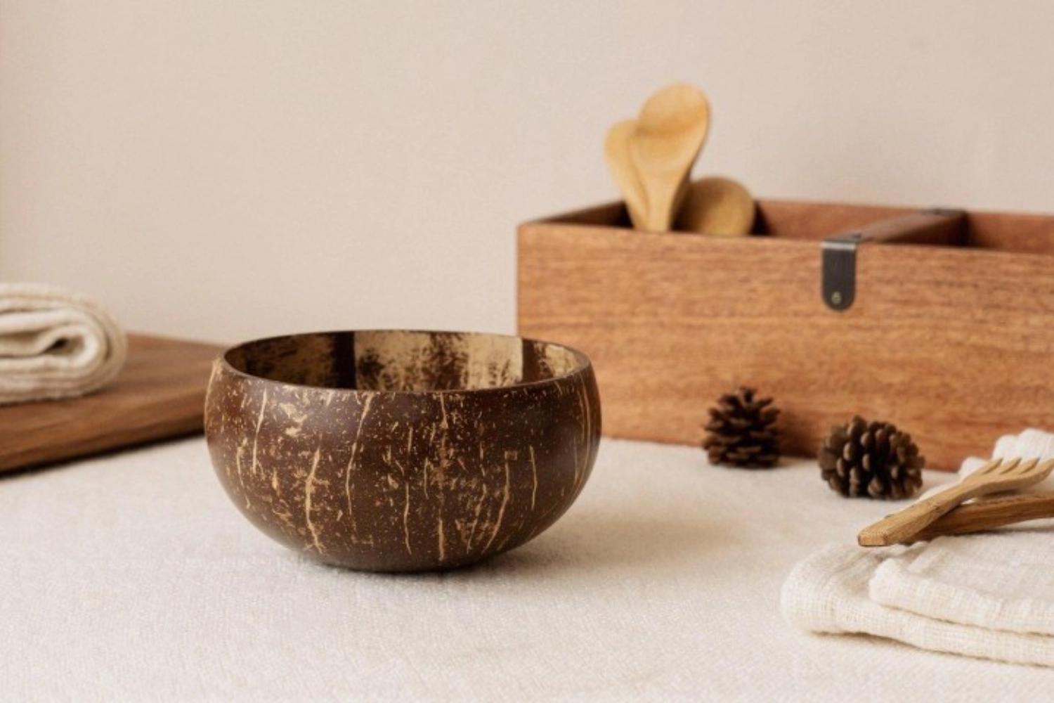 Bol en noix de coco et cuillère en bambou