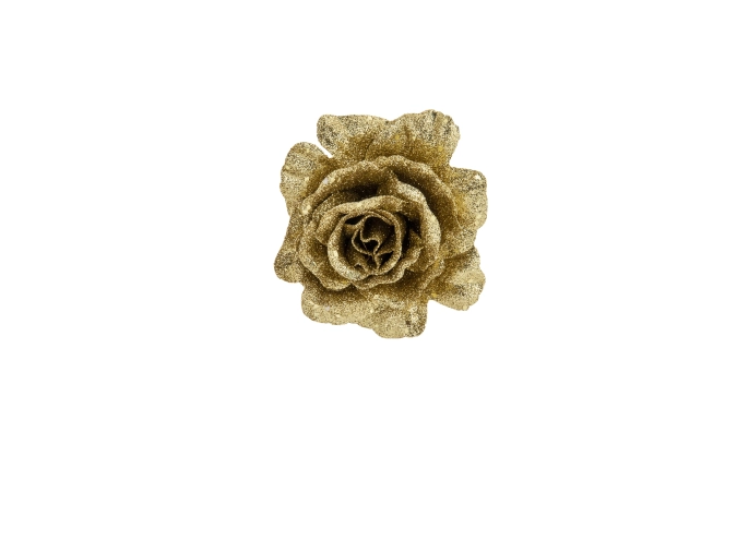 Rose Klammer Glitter gold, Kunsstoff, D10cm
