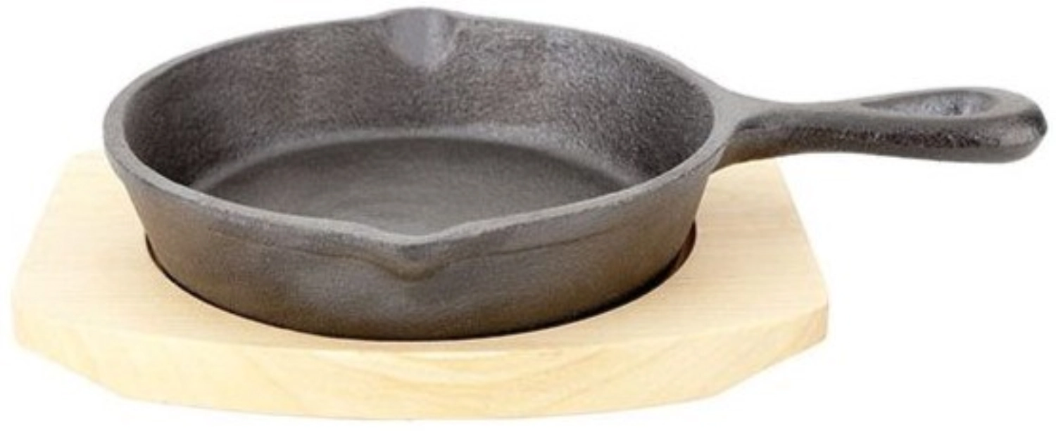 Poêle à frire en fonte a. planche en bois 13.5cm