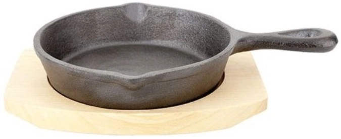 Gusseisen Bratpfanne m. Holzbrett 13.5cm
