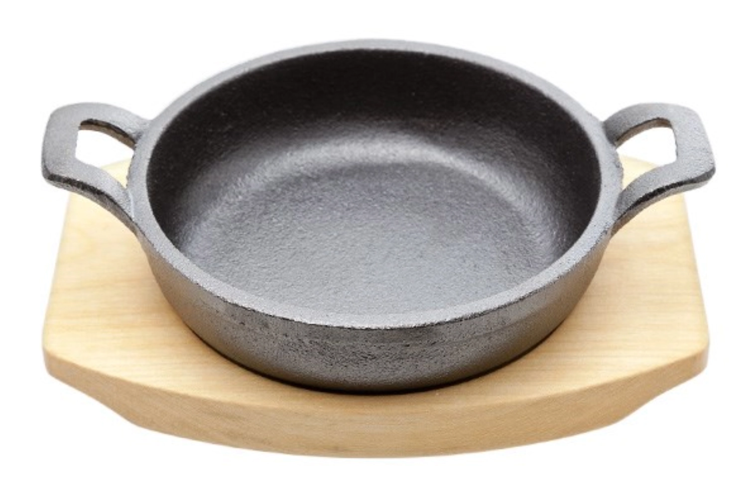 Gusseisengratinpfanne 12cm auf Holzbrett