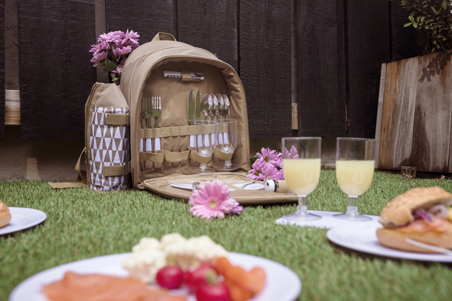 Picknick-Rucksack beige, 4 Pers. 30x20x40cm