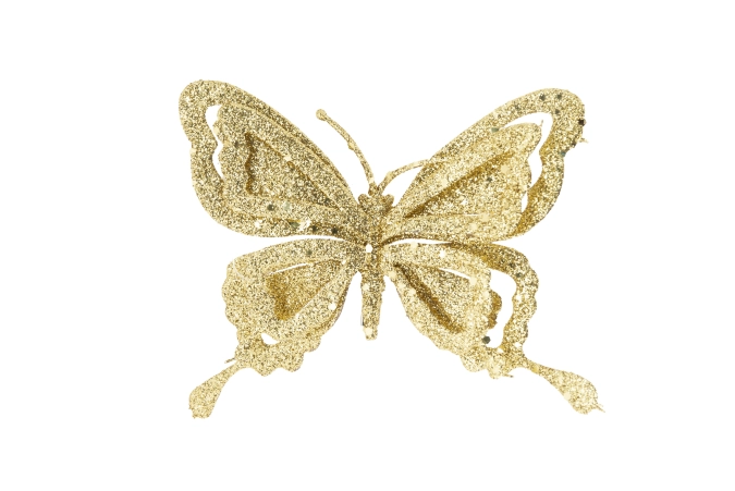 Clip Schmetterling Glitter gold, Kunststoff, 14x2x10cm