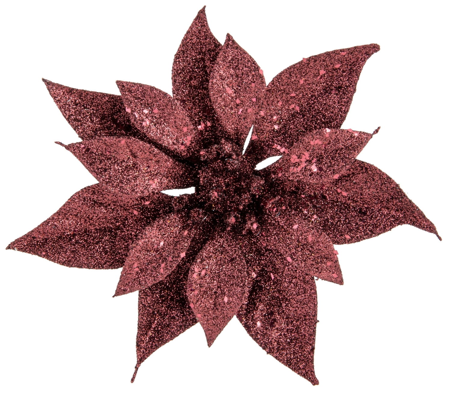 Weihnachtsstern Klammer, glitter leaves, dunkelrot