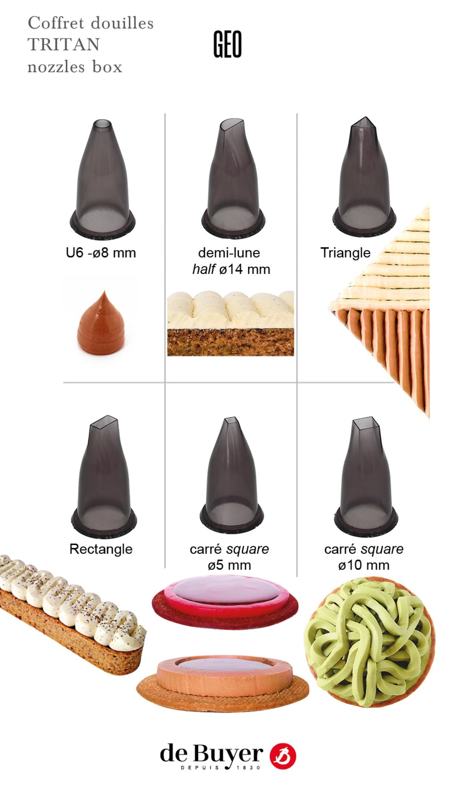 Geometrisch Set, 6 Tüllen mit Sockel