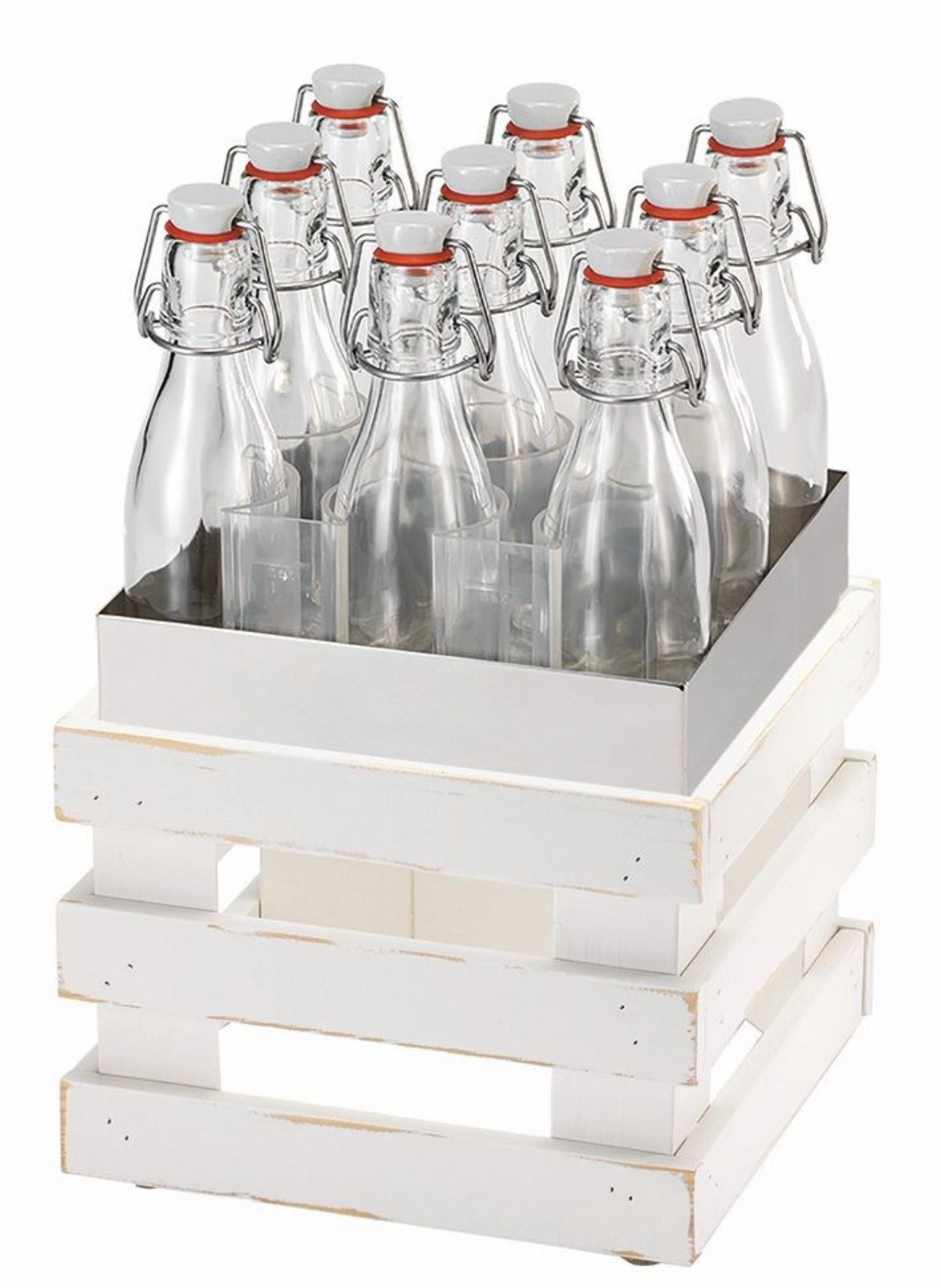 Set RAISER Getränke L-Standfuss Vintage weiss, 9 Bügelfl.