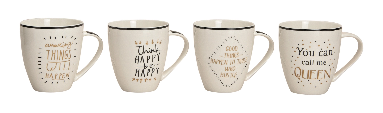 Set de 4 gobelets jumbo avec slogans 400ml, assortis