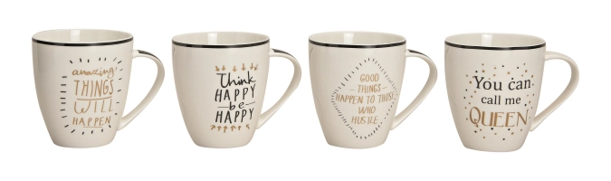 Set de 4 gobelets jumbo avec slogans 400ml, assortis