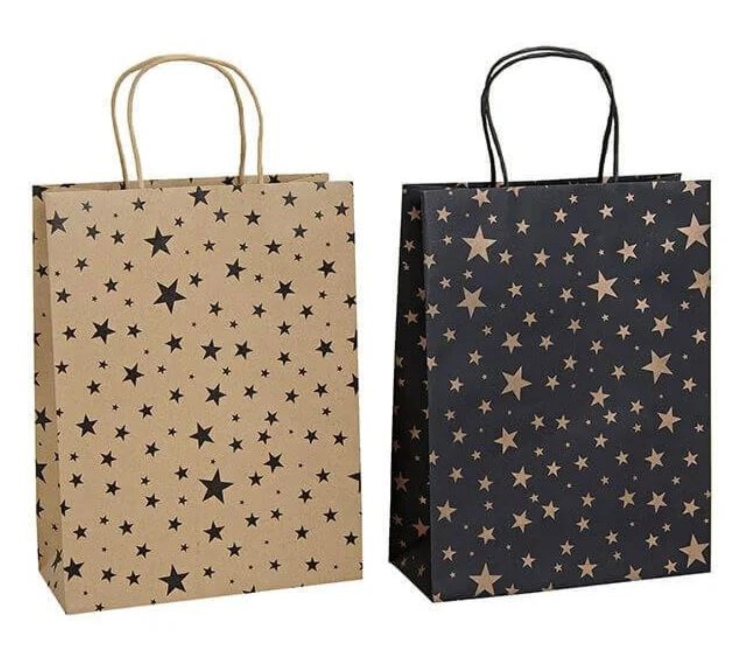 2 x sacs-cadeaux décorés d'étoiles en papier 25x33x11 cm