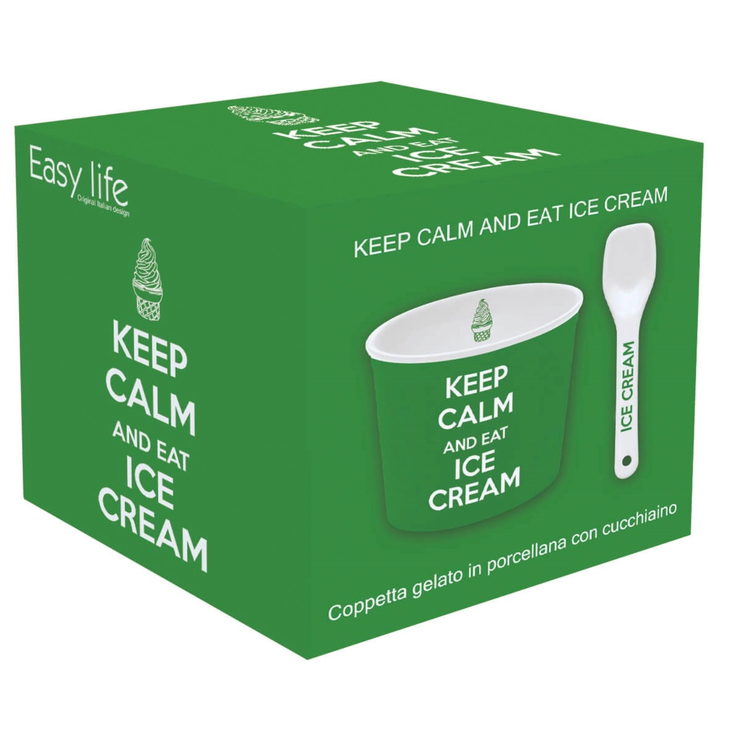 Keep Calm Coupe à glace en porcelaine, vert, D8.5cm