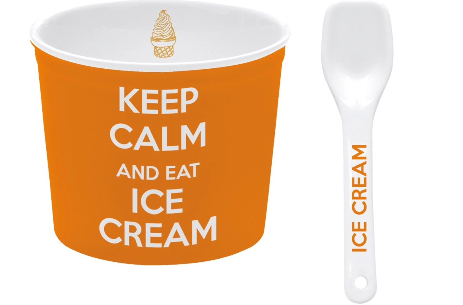 Keep Calm Coupe à glace en porcelaine, orange, D8.5cm