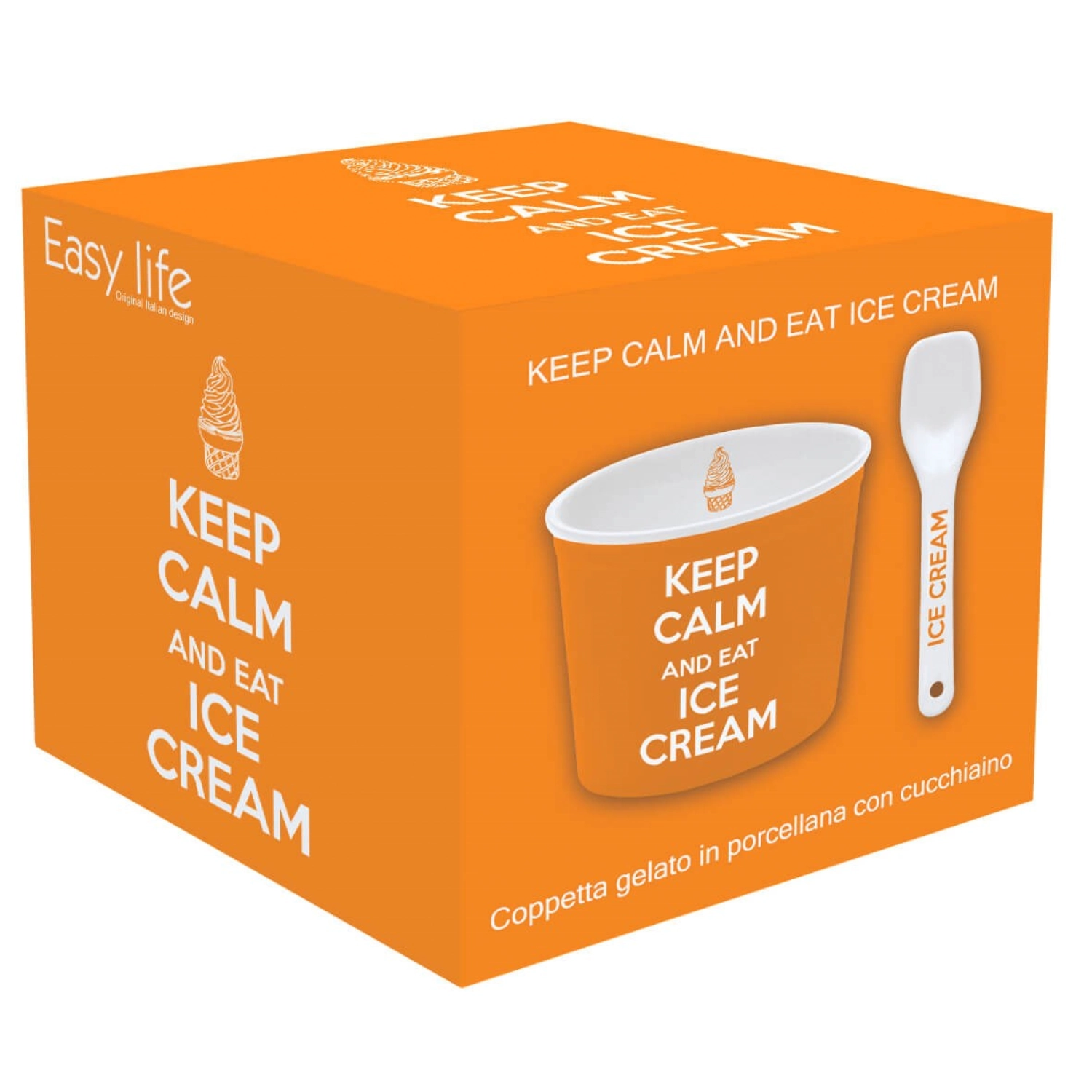 Keep Calm Coupe à glace en porcelaine, orange, D8.5cm