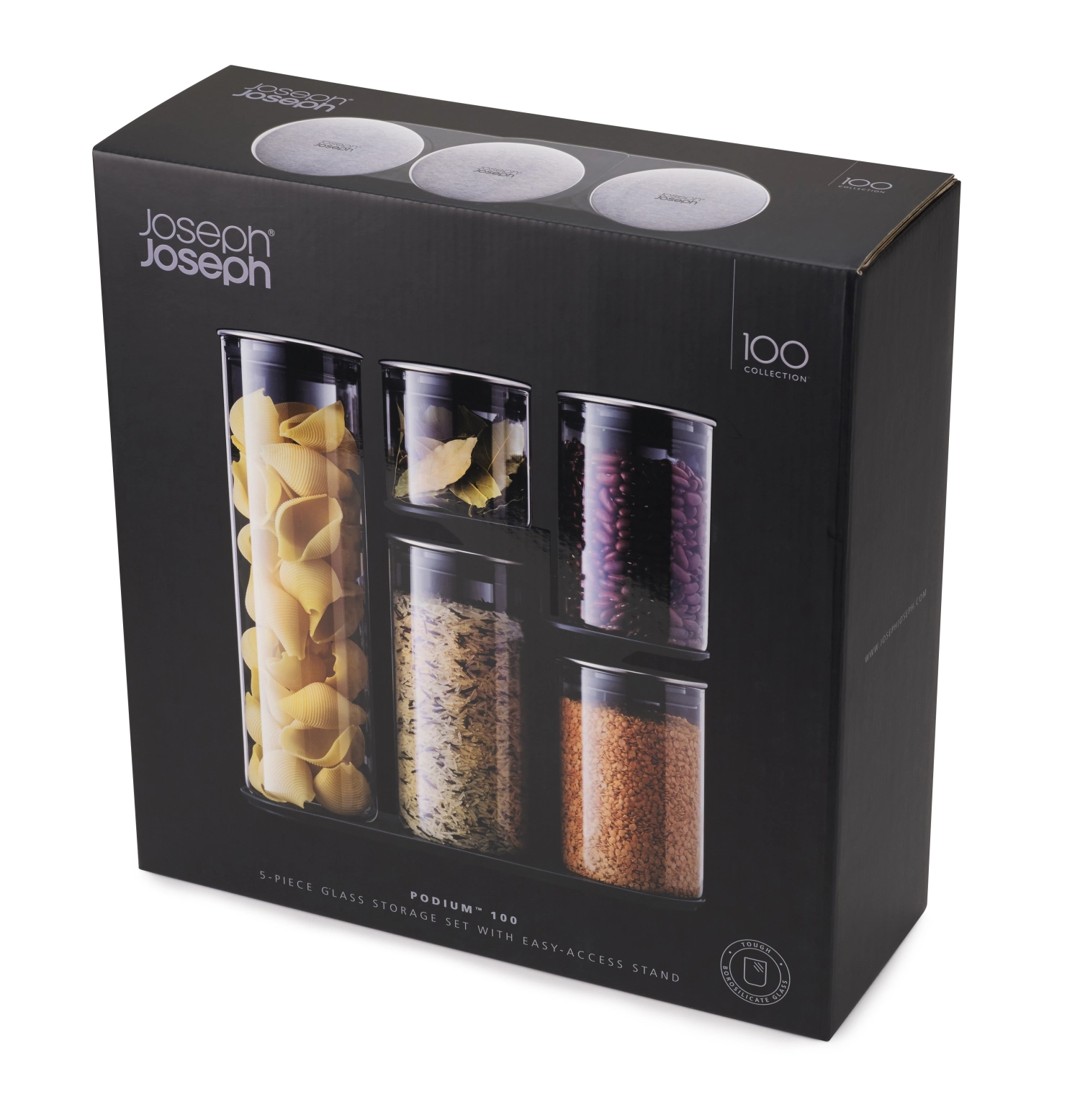 Steel collection food store podium 5 pièces, verre inox