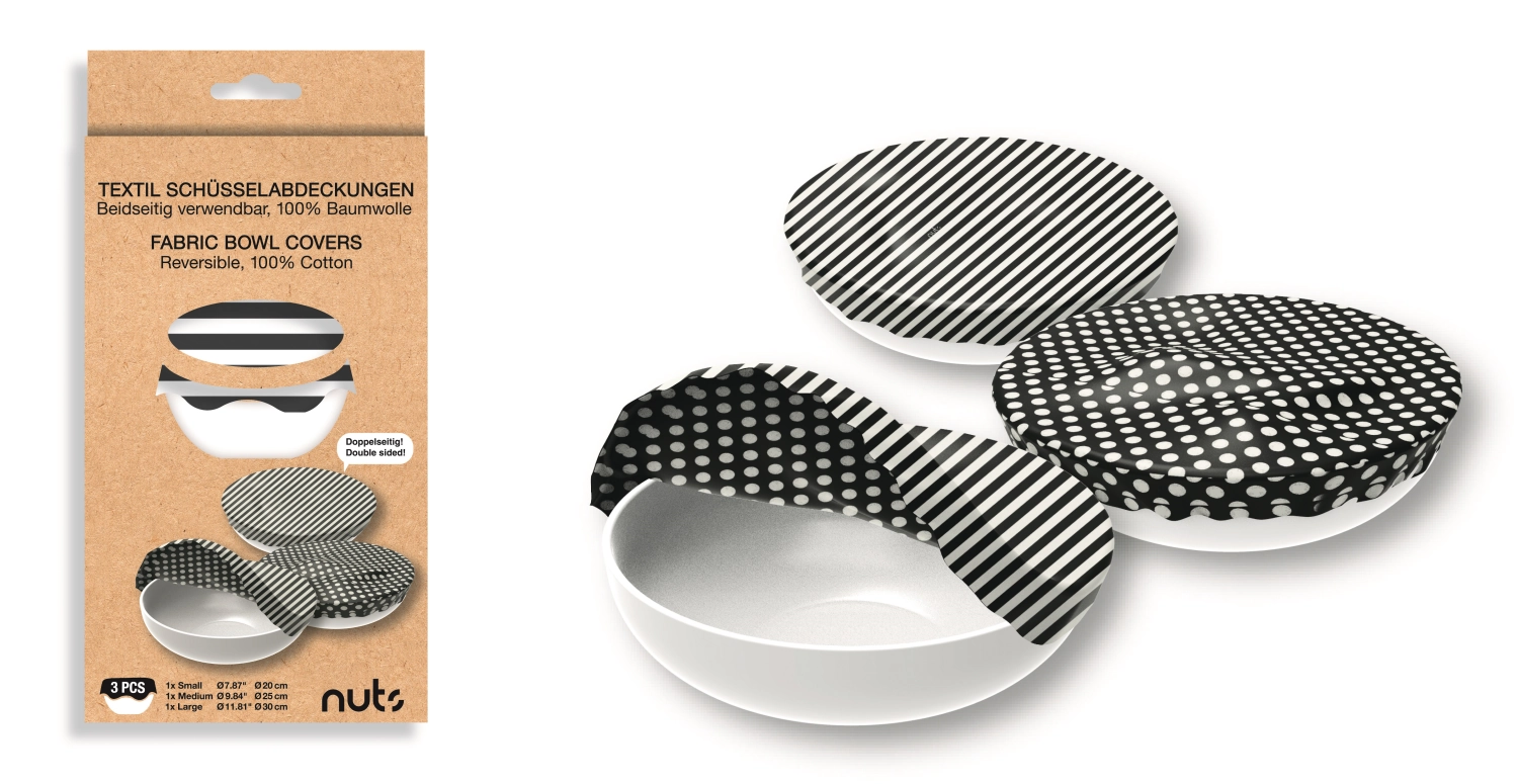 Set de 3 couvre-bols en coton, rond b/w 30,25,20cm