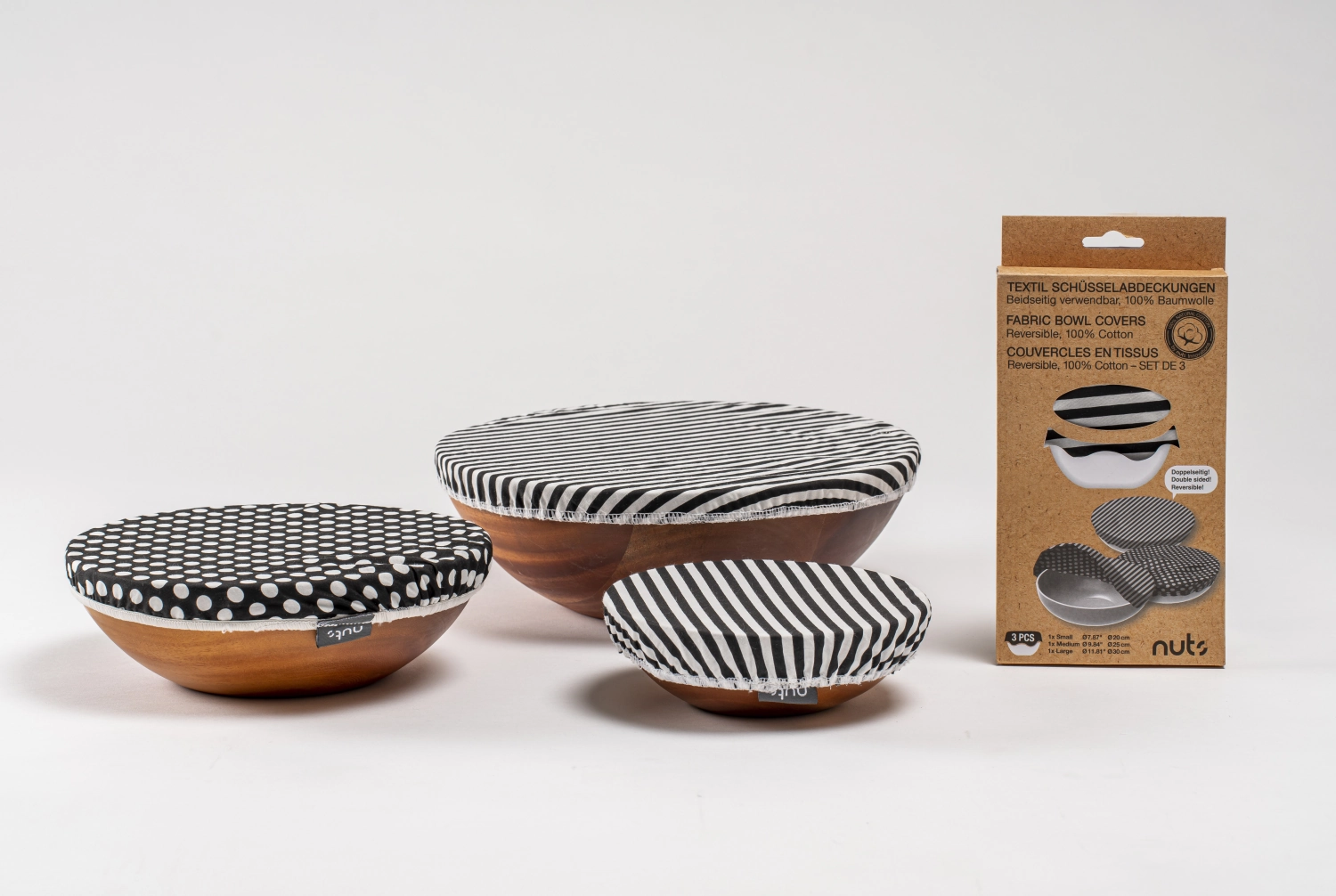 Set de 3 couvre-bols en coton, rond b/w 30,25,20cm