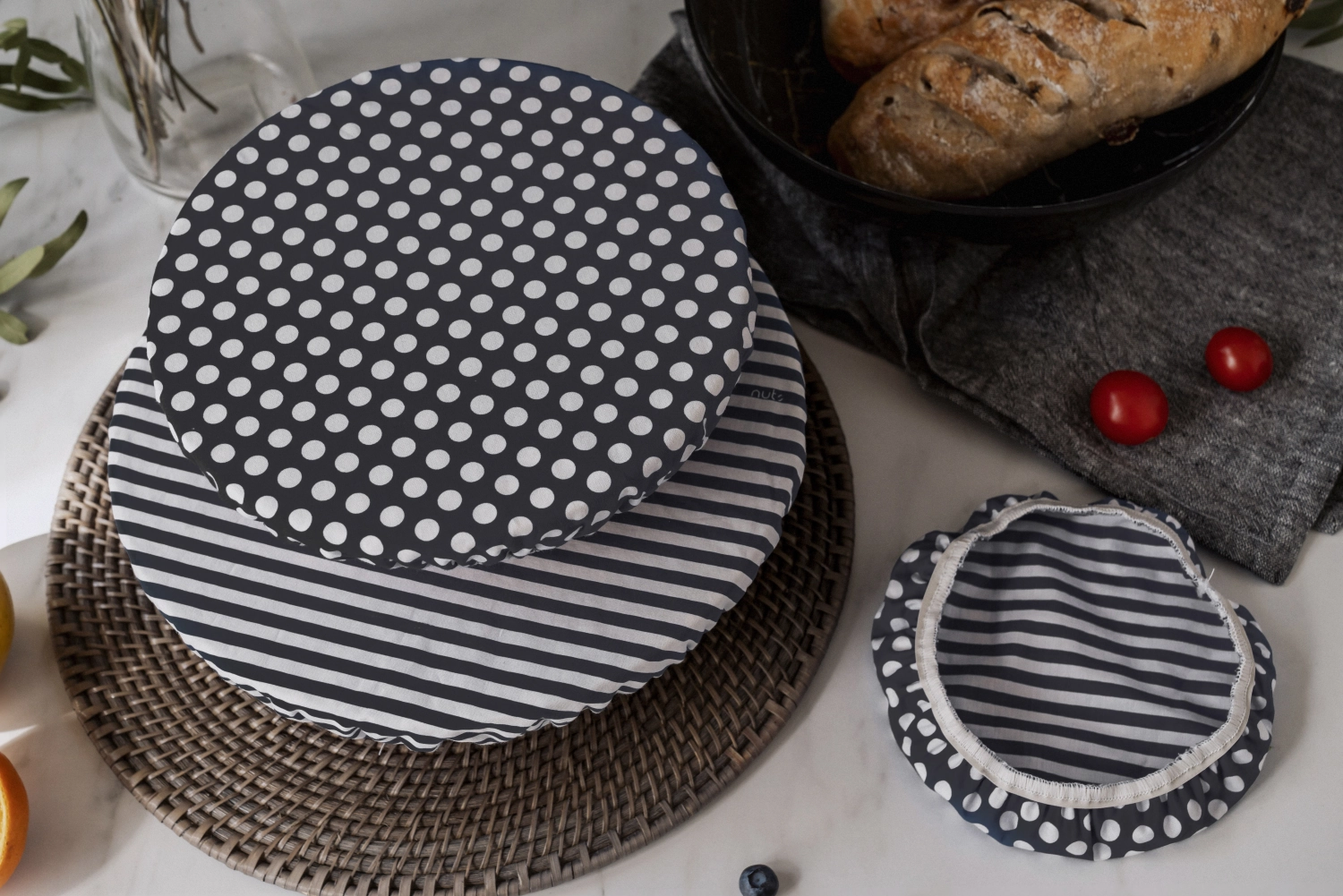 Set de 3 couvre-bols en coton, rond b/w 30,25,20cm